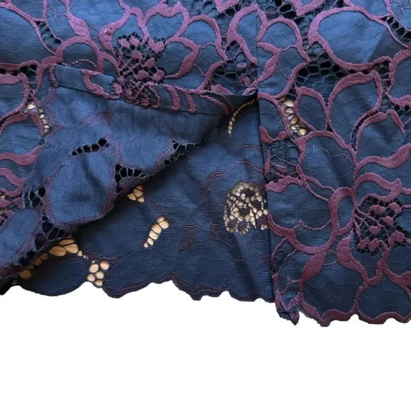 Trina Turk Lace Pencil Skirt Black Red Straight Floral Silk Blend Sz 10 - Picture 6 of 9